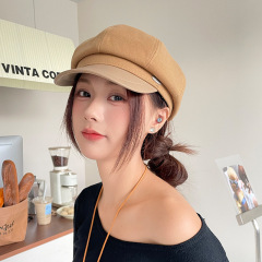 英伦复古毛呢八角帽女春秋季宽檐小标画家贝雷帽百搭显脸小鸭舌帽