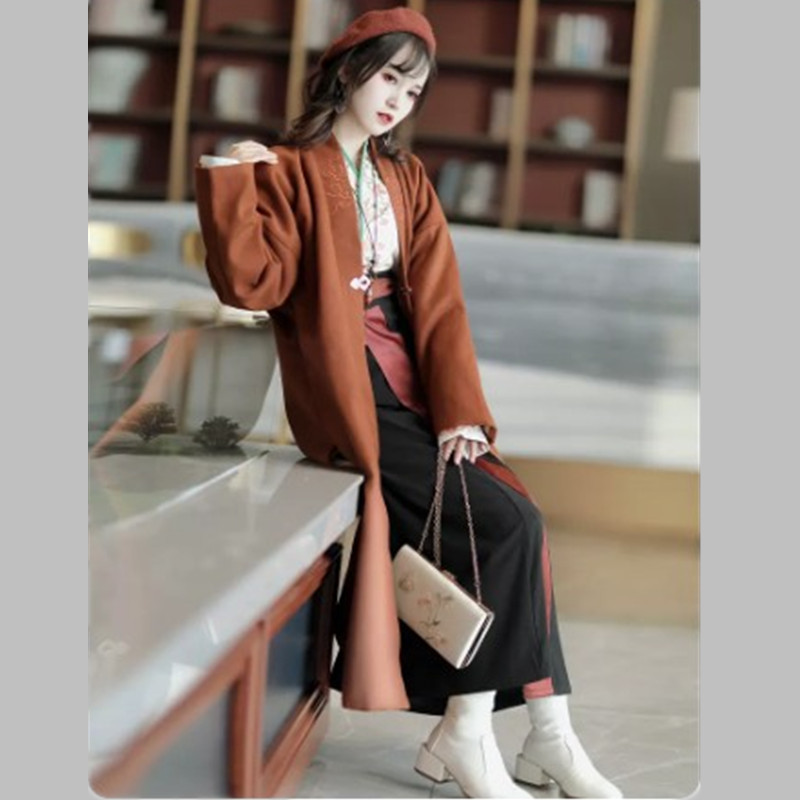 Autumn and winter Improvement Hanfu MAK element Double-breasted Plush coat daily ancient costume