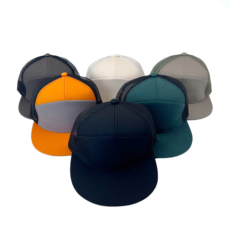 Factory LOGO Cotton Truck Driver Hat Truck Mesh Hat Breathable Mesh Eye Hat Seven-Panel Flat Brim Hat