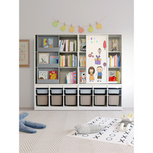 W7一体式儿童实木书架绘本架多功能收纳柜创意推拉门学生书