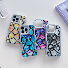 女款水立方彩绘滴胶金属银色边框手机壳适用三星Samsungs25ultra