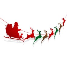厂家 圣诞节派对装饰布置串旗 圣诞老人雪橇驯鹿毛毡拉花