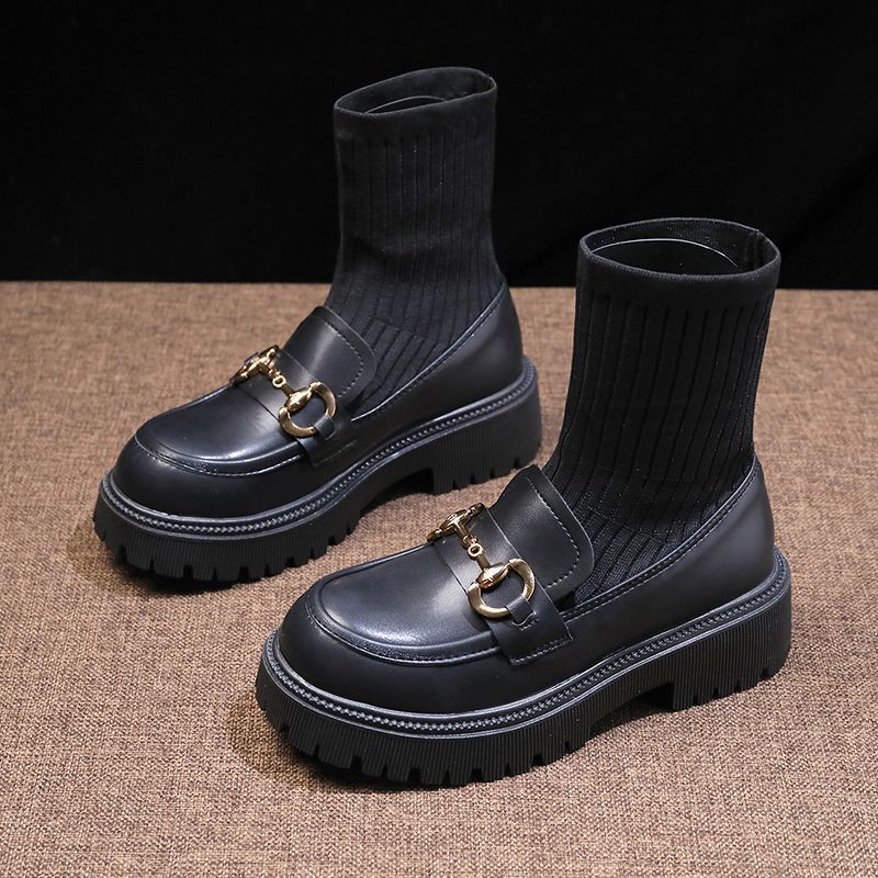 外贸出口意大利大牌原单撤柜真皮英伦风小皮鞋弹力袜靴女瘦瘦短靴