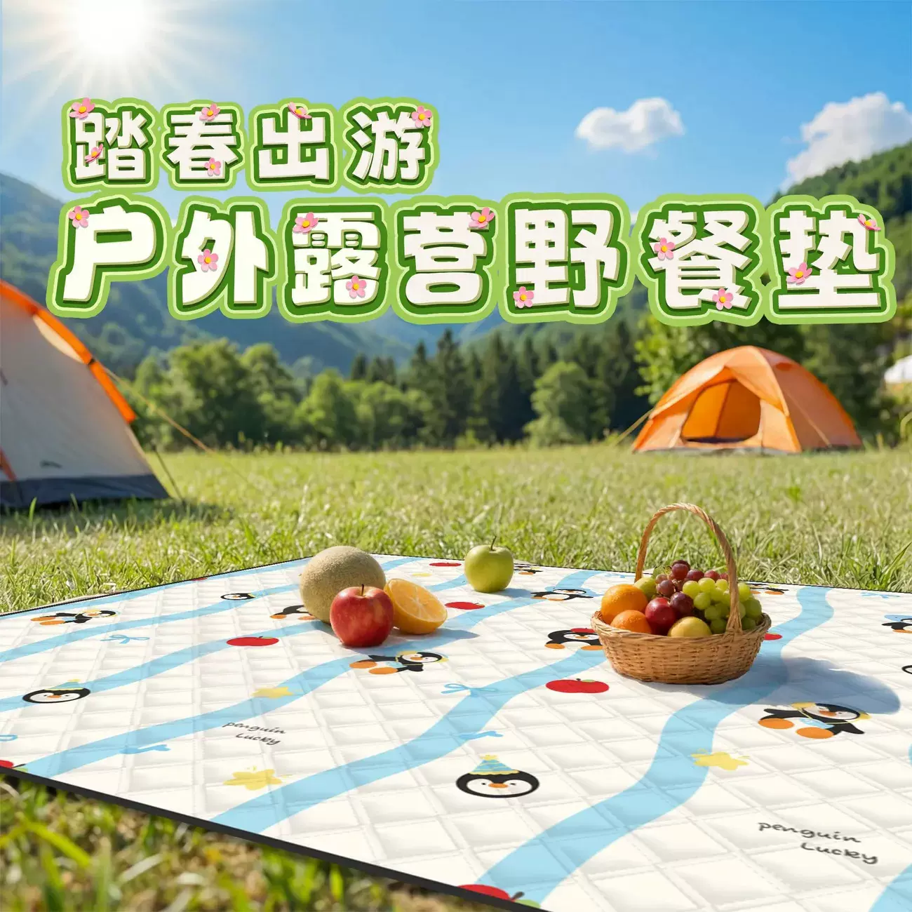 厂家外贸野餐垫户外露营加厚防水防潮垫便捷收纳野餐布代发亚马逊