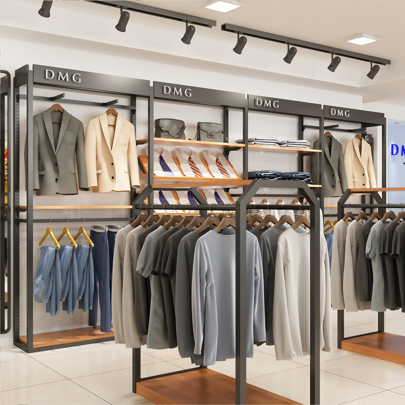 Expositor de ropa para tienda, perchero colgante, expositor de ropa de pie para centro comercial, estante para ropa de hombre, vitrina moderna.