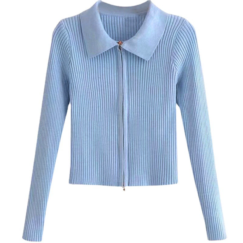 Women’s Zip-Up Collared Cardigan, Long Sleeve Fitted Jacket, Spring Lightweight