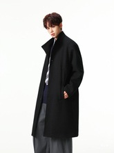 韩系英伦风中长款毛呢大衣男宽松潮牌秋冬感过膝风衣呢子外套米色