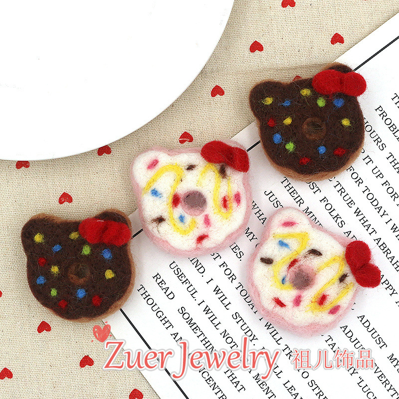 Zuer Wool Felt Garland Bear Head Cartoon Mickey Donut DIY Hairpin Keychain Toy Pendant Accessories