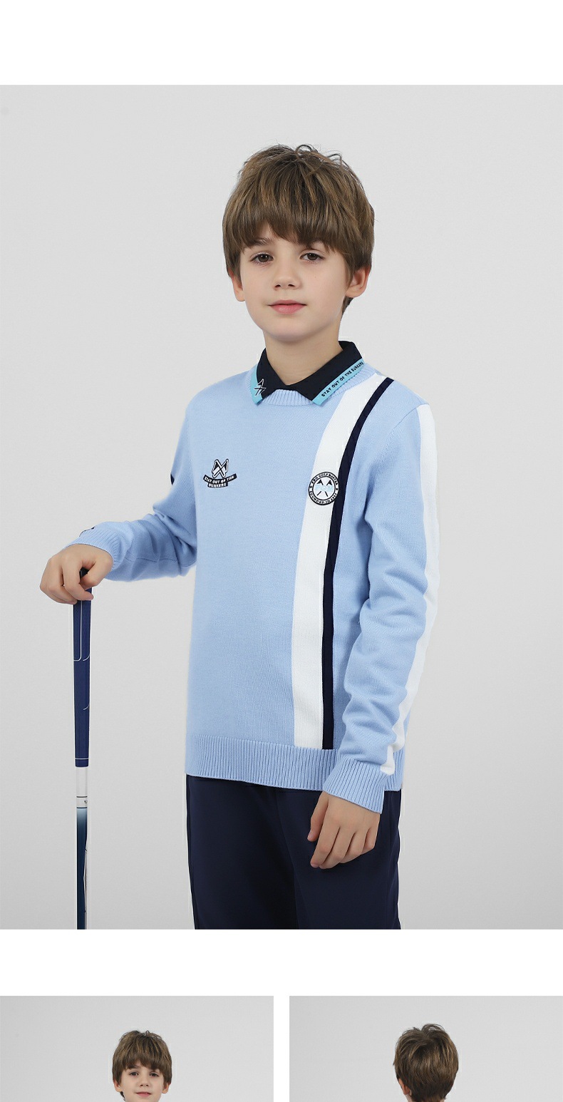 Áo len golf bé trai cổ tròn PGM thu đông, chất len pha ấm áp — YF504-Trắng Đỏ, YF504-màu xanh nhạt, YF504-Trắng Vàng chi tiết 9