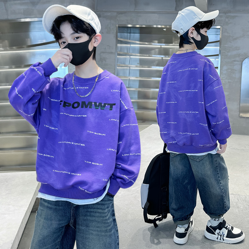 Felpa con cappuccio da ragazzo per la primavera 2024, una nuova versione coreana del top autunnale, maglietta di base esplosiva da ragazzo di strada per bambini di taglia mi_voghion.com