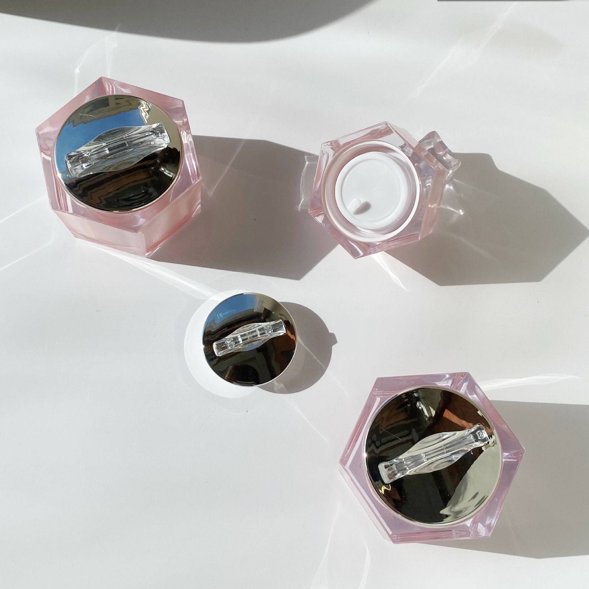 高档10g20g粉色双层六角眼霜瓶高质量甲油胶罐面霜瓶鱼子酱眼霜瓶