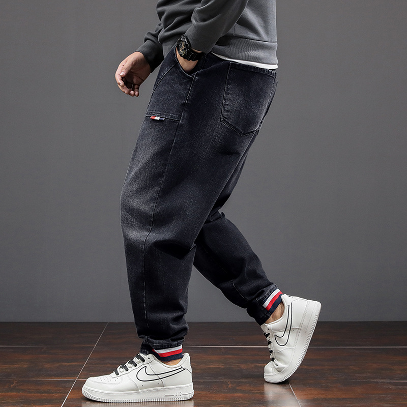 Little Fat Cow nueva marca de moda de los hombres pantalones vaqueros flacos elásticos gordos sueltos pantalones de cintura elástica de moda