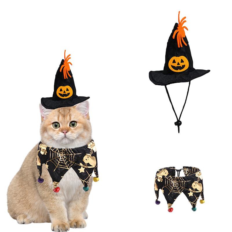 Transfronterizo nuevo Halloween mascota decoración calabaza sombrero divertido gato cráneo tocado saliva toalla traje al por mayor