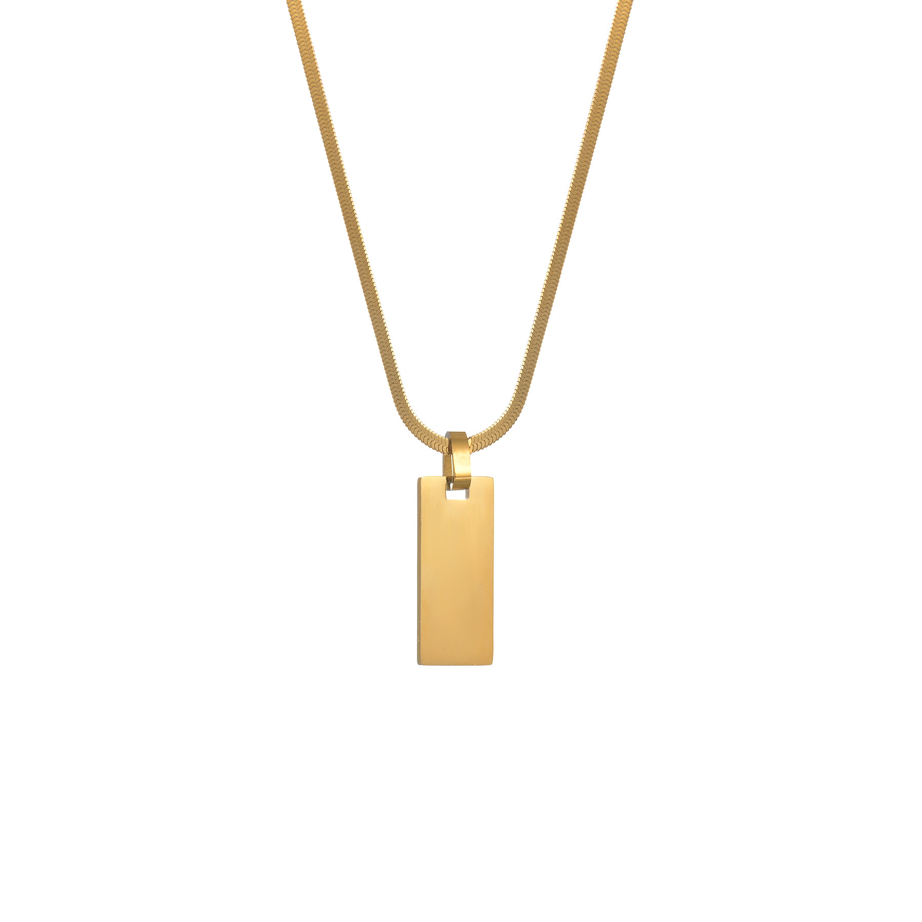 Unisex Gender Wholesale Jewelry Simple Style Rectangle 304 Stainless Steel Pendant Necklace Snake Chain