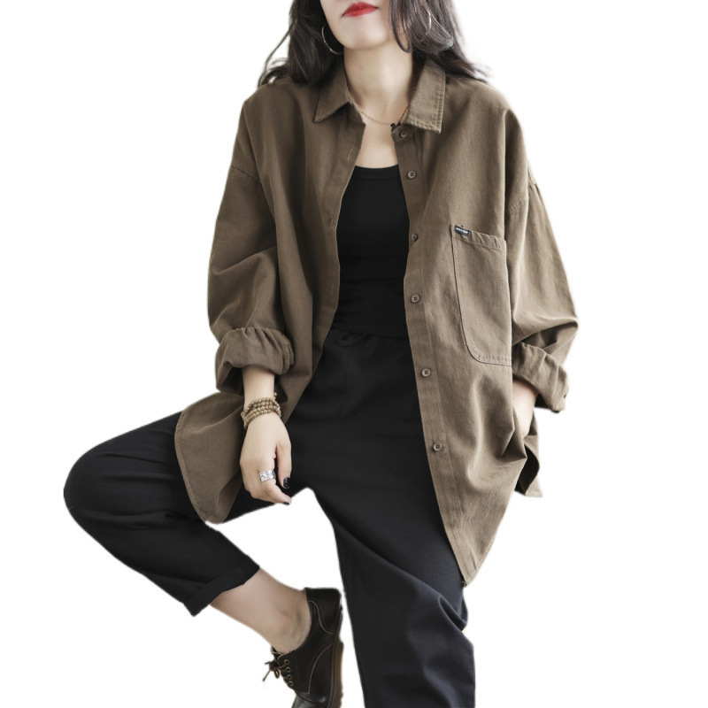 高品质纯斜纹棉衬衫女外套上衣休闲衬衣|undefined
