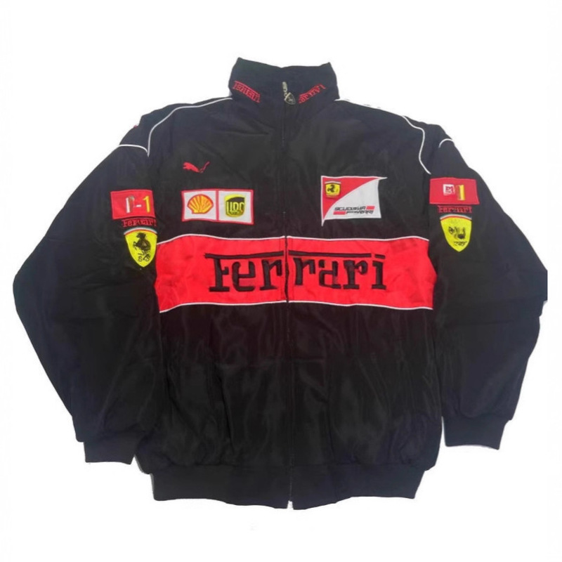 In Stock-F1 Ferrari Embroidered Racing Suit Cross-Border Retro European and American Motorcycle Cycling Jacket Casual Cotton Jacket