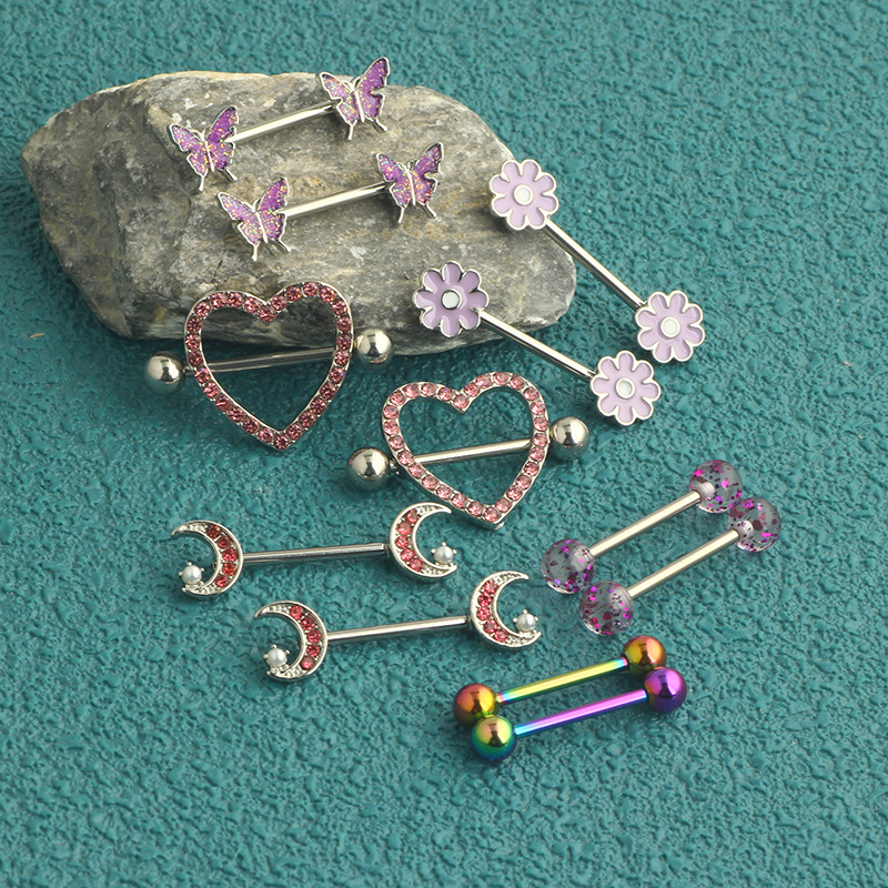 12-Piece Stainless Steel Dripping Chrysanthemum Nipple Ring Set with Zircon Nipple Nail - Body Piercing Jewelry detail image 8