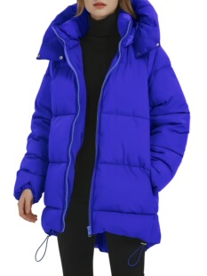 2025 Cross-Border New European and American Women's Mid-Length Hooded Jacket Winter Velvet Warm Jacket
