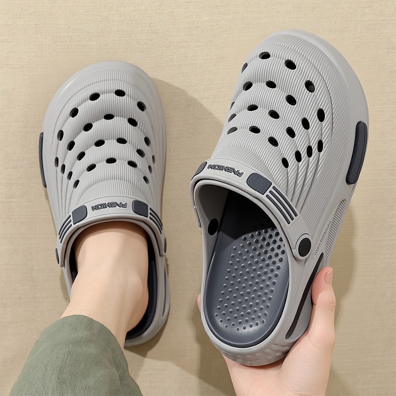 Geperforeerde herensandalen voor strand en thuisgebruik, multifunctioneel, hoogwaardige casual slippers met dikke antislipzool en gesloten neus voor buiten._voghion.com