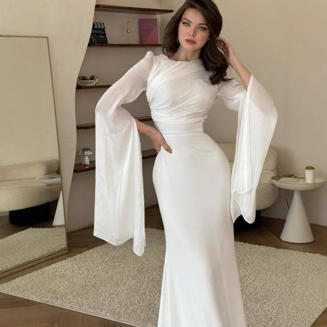 2025 New European And American Cro-Border Trade Women's Clothing Patchwork Chiffon Flared Sleeve Long Elegant Slim_ecoleips.com