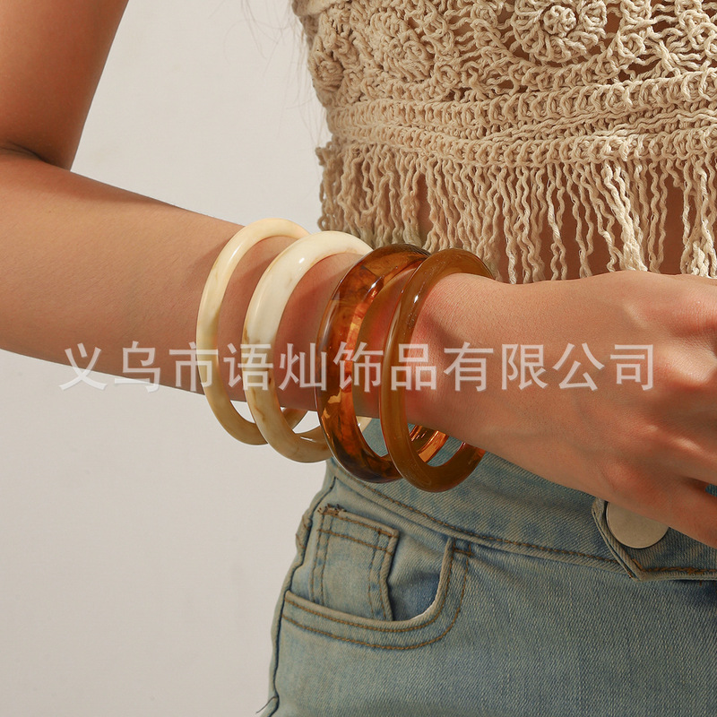 Cross-Border Hot-Selling Bracelet Honey Color Set Fashionable Stacked Resin Bracelet Unique and Versatile Four-Piece Bracelet Set
