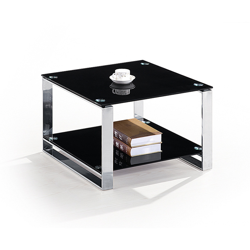 Nueva mesa de acero inoxidable de tipo pequeño, mesa de té de vidrio templado, sala de estar, mesa de té de oficina de lujo ligera, alquiler de casas