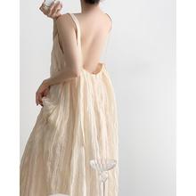 2025韩系裸粉色度假海边拍照沙滩长裙法式露肩仙女裙吊带连衣裙