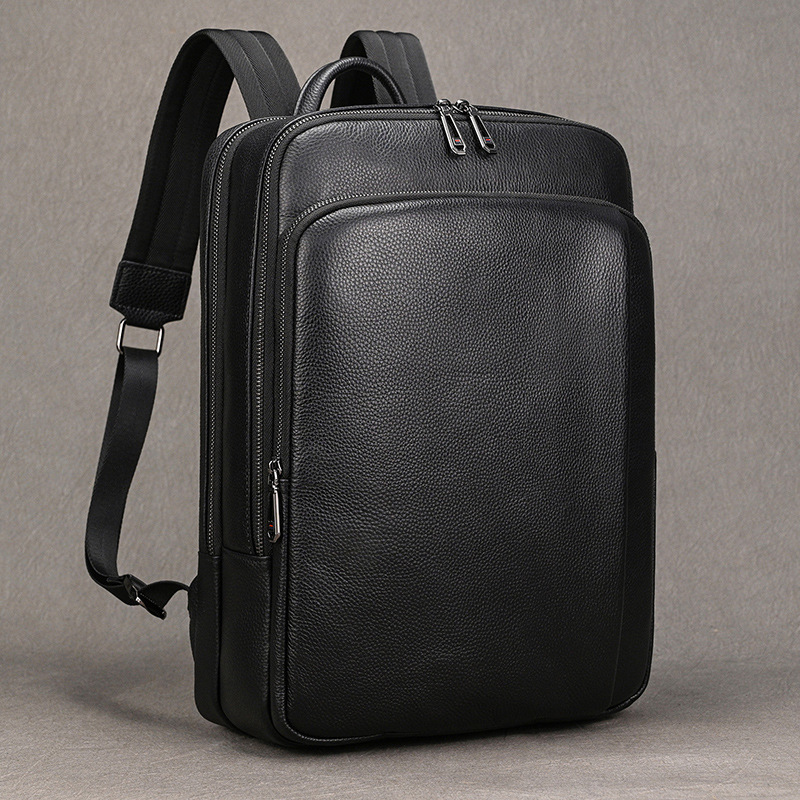 Genuine leather backpack with three compartments, expandable, vintage style, multifunctional men's travel backpack, briefcase, student bookbag