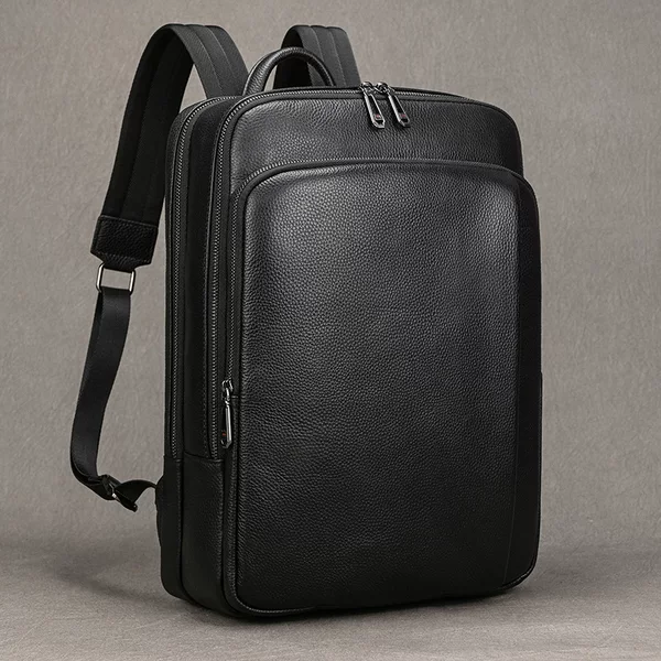 Genuine leather backpack with three compartments, expandable, vintage style, multifunctional men's travel backpack, briefcase, student bookbag