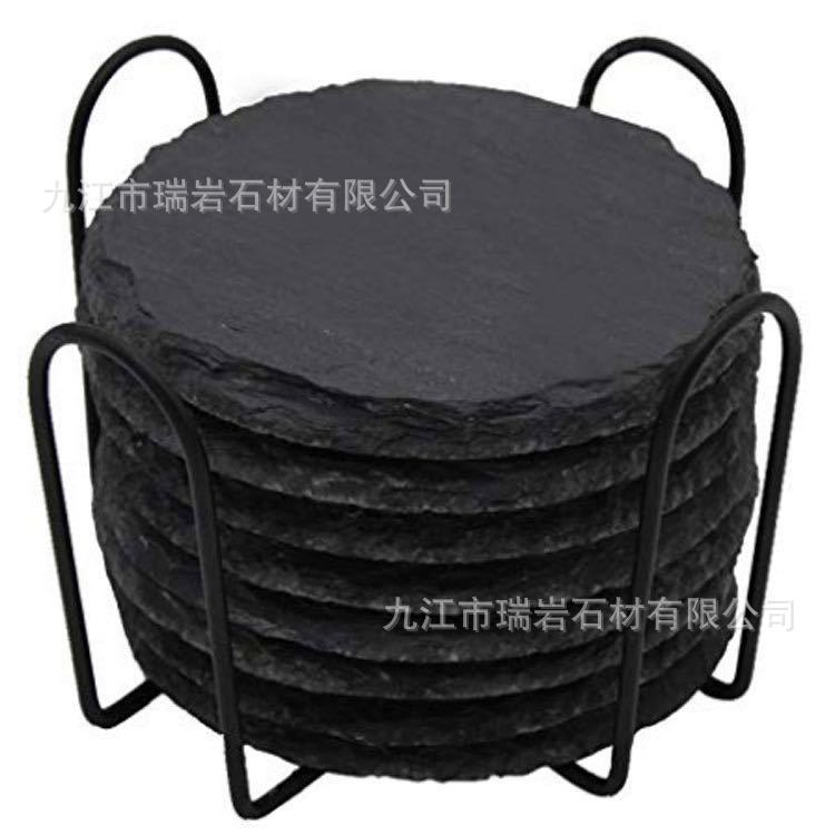 Mayorista conjunto negro pizarra taza bar de whisky taza de piedra natural aislamiento taza de piedra con soporte