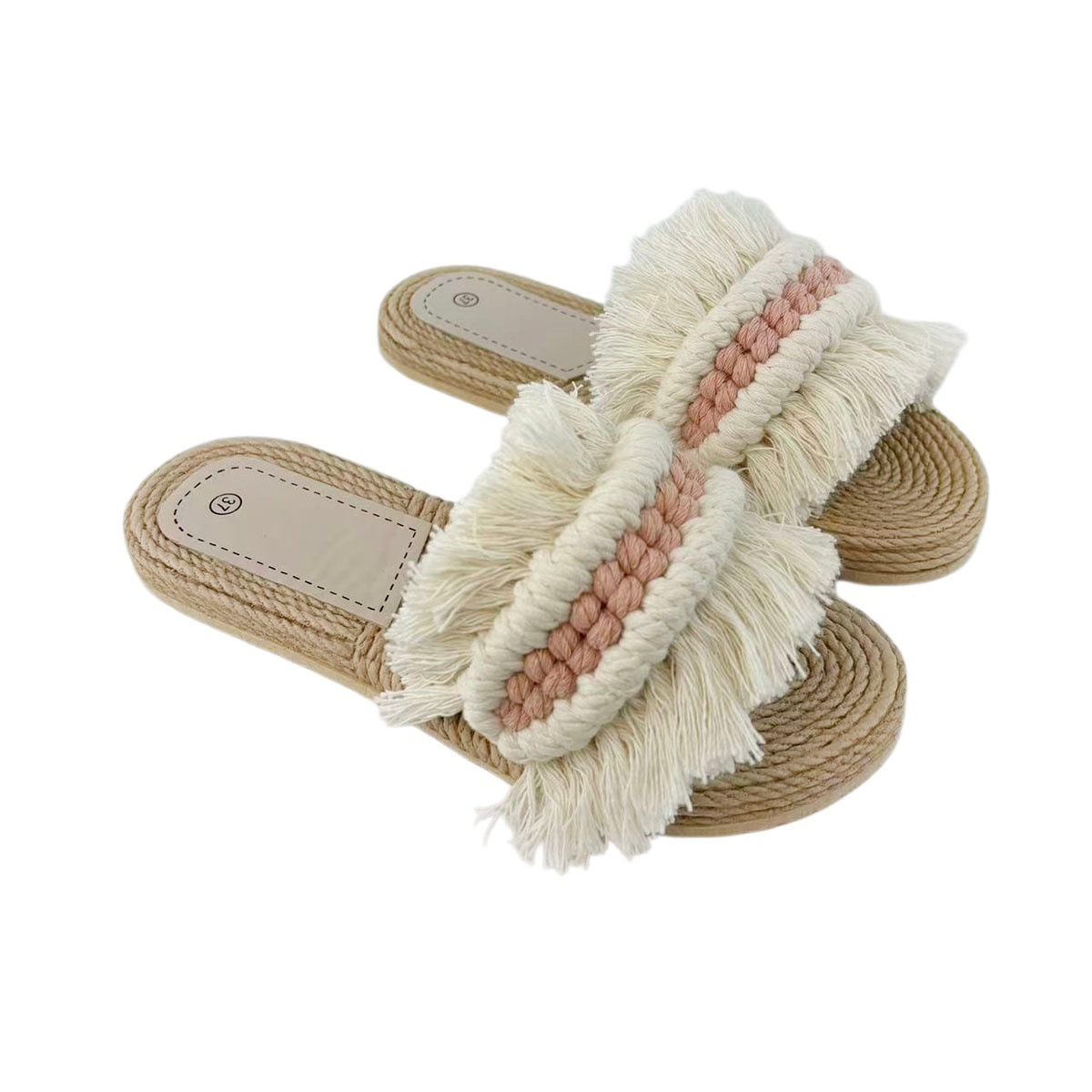 Cordón de algodón tejido a mano con bordas zapatos de mujer de moda de verano zapatos de vacaciones antideslizantes zapatillas de talón plano resistentes al desgaste