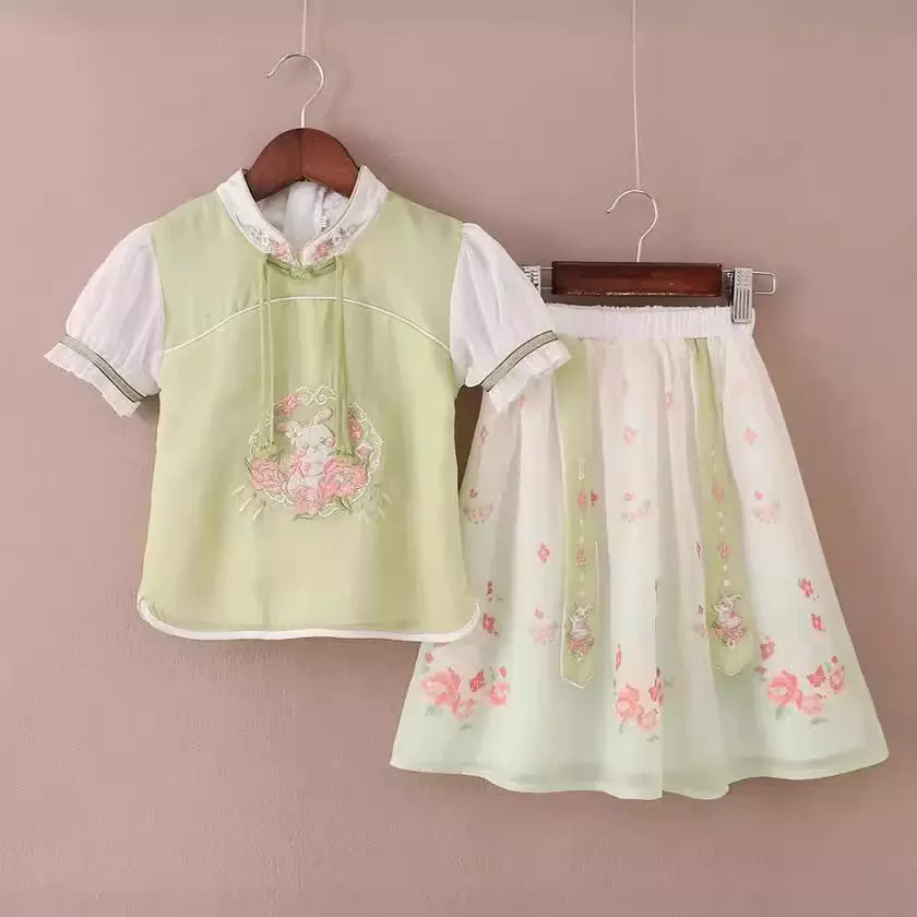 儿童汉服夏季女童古装中国风幼儿园六一表演服绣花唐装国学潮夏装