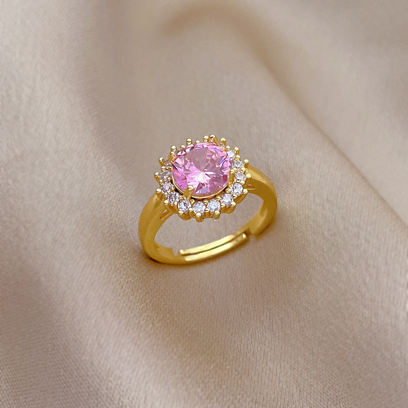 Anello con diamante rosa rotondo completo, apertura regolabile, gioiello semplice giapponese, anello per coppie_voghion.com