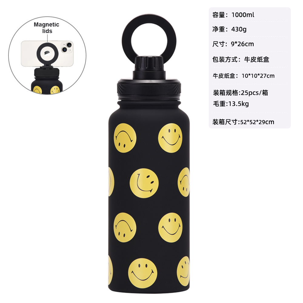 Nuevo tema sonriente de acero inoxidable termo taza con leche de paja taza de té taza de café traje mango deportes taza de agua