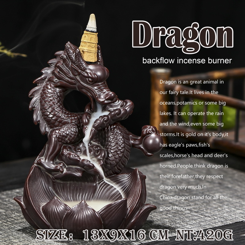 酷奇陶瓷跨境创意居家西方翼龙dragon恐龙城堡口吐雾线香倒流香炉