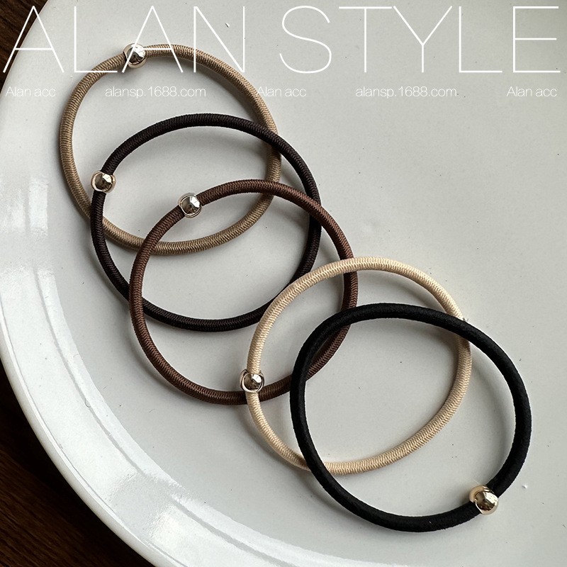 한국 스타일 간단한 얇은 고무 밴드 작은 둥근 구슬 머리 로프 헤드웨어 검은 머리 로프 내구성 간단한 기본 헤어 밴드 고무 밴드