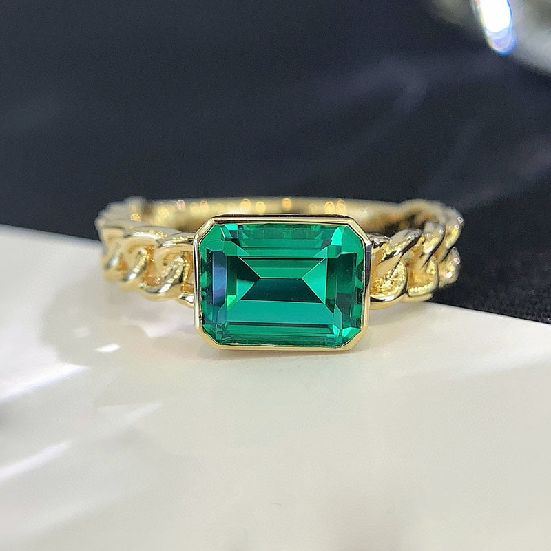 18K gold square bezel diamond ring for women, lab-grown engagement/wedding ring, emerald wedding ring, 1-carat diamond.