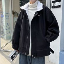 冬季羊羔绒棉衣男港风ins潮牌休闲帅气机车工装夹克短款呢子外套