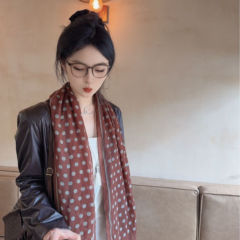 新款韩系法式波点领巾春秋气质款丝巾女百搭围巾西装衬衫装饰围巾|undefined