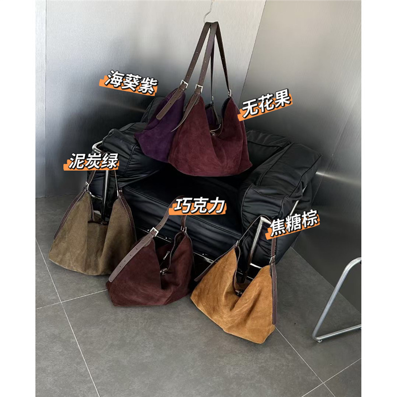 慵懒松弛感磨砂牛皮托特包女复古通勤单肩大包大容量麂皮绒斜挎包|undefined