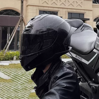 Style, All-Season Universal, Personalized Motorcycle, Motosiklet dəbilqələri - m55-56cm-carbon-fiber-pattern-brown-lenses