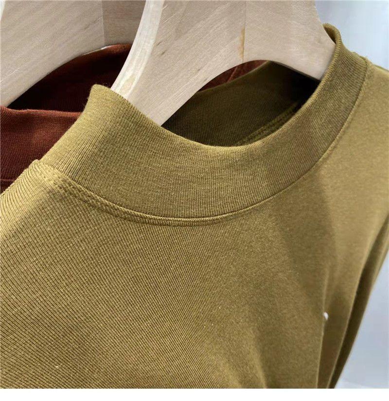 Koszula damska z grubym polarem, małym stójkowym kołnierzykiem, przyjemna dla skóry, wygodna i dopasowana, z długim rękawem_voghion.com