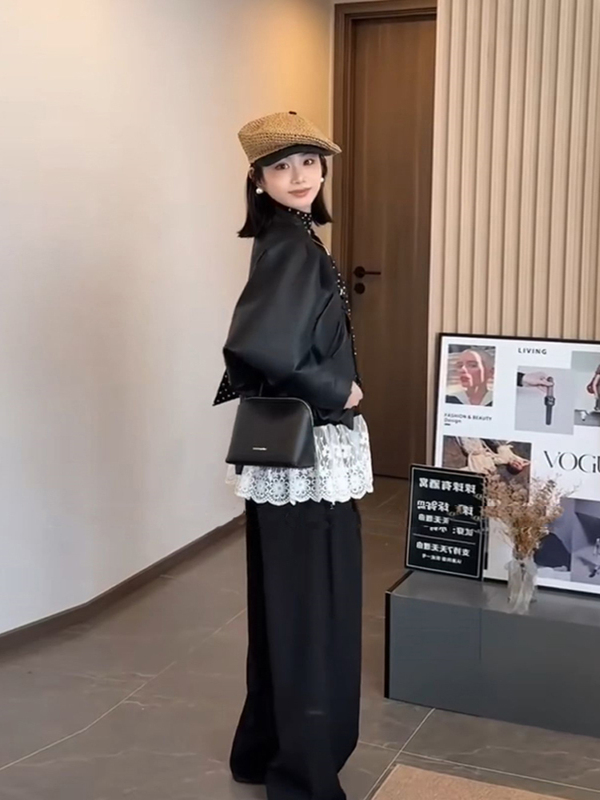 黑色皮衣外套女短款2025春秋季新款夹克酷飒风小个子机车气质|undefined