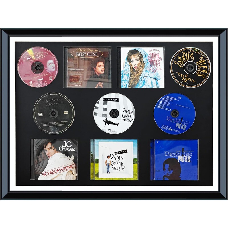 Cross-border best-selling wooden CD shadow box with 5 disc slots + 5 album cover display slots, music collection commemorative photo frame Cross-border best-selling wooden CD shadow box with 5 disc slots + 5 album cover display slots, music collection commemorative photo frame