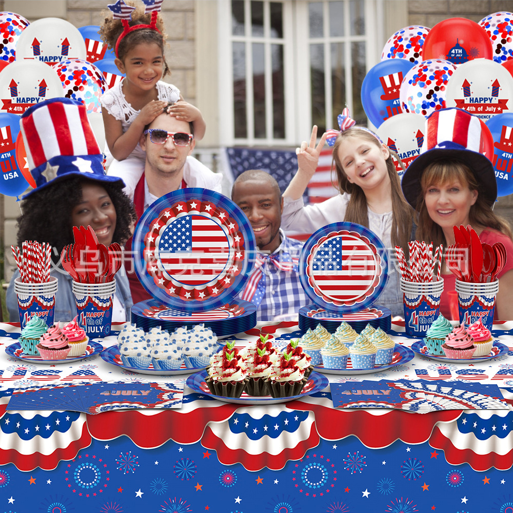 Nuevo Día DE LA Independencia americana fiesta temática cena placa traje bandera americana papel desechable tejido pull bandera Decoración