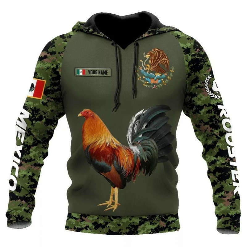 2025 New Export Men's Clothing Printed Name Hooded Sweatshirt 3D Printed Mexican Rooster Export Clothing One Piece Straight Hair