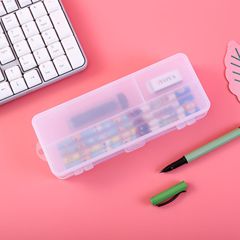 Hollywood-style transparent frosted plastic stationery box with large capacity, suitable for students, two-sided opening pencil case