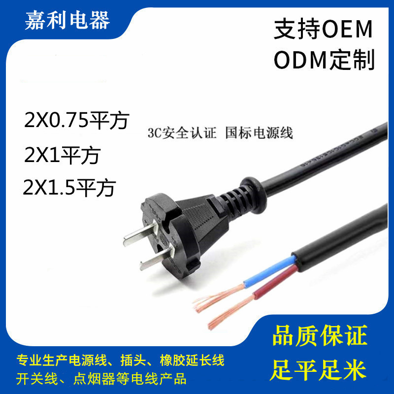 经销国内CCC认证国标2芯电源线，rvv2x1.0mm平方大功率电源线插头