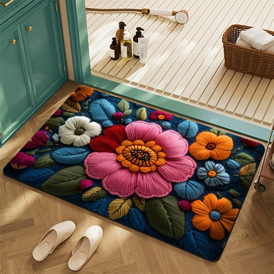 Floor Mats for Home Entrance, Avtomobil döşəmə paspasları - flower-19-4060cm-crystal-velvet