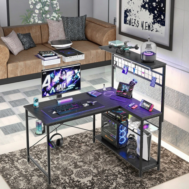 Cross-Border Direct Sales Small Writing Desk with Led Light Strip and Display Stand, Laptop Desk, Upgraded Gaming Desk